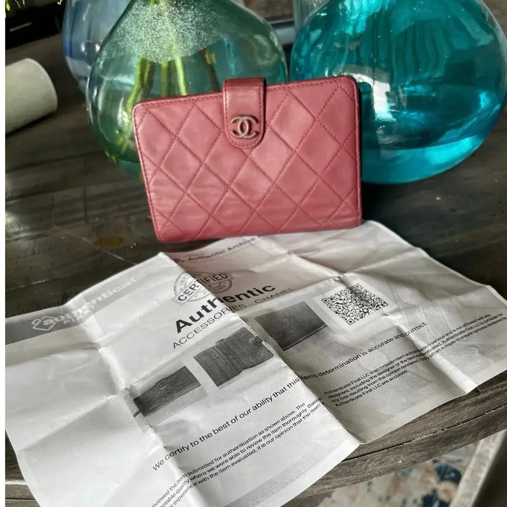 Chanel CC French Lambskin Wallet in a rare raspberry color COA Authentic